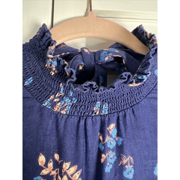 Free People Petit Fours Boho Linen Blend Tiered Mini Dress Size Small Indigo - Picture 14 of 15